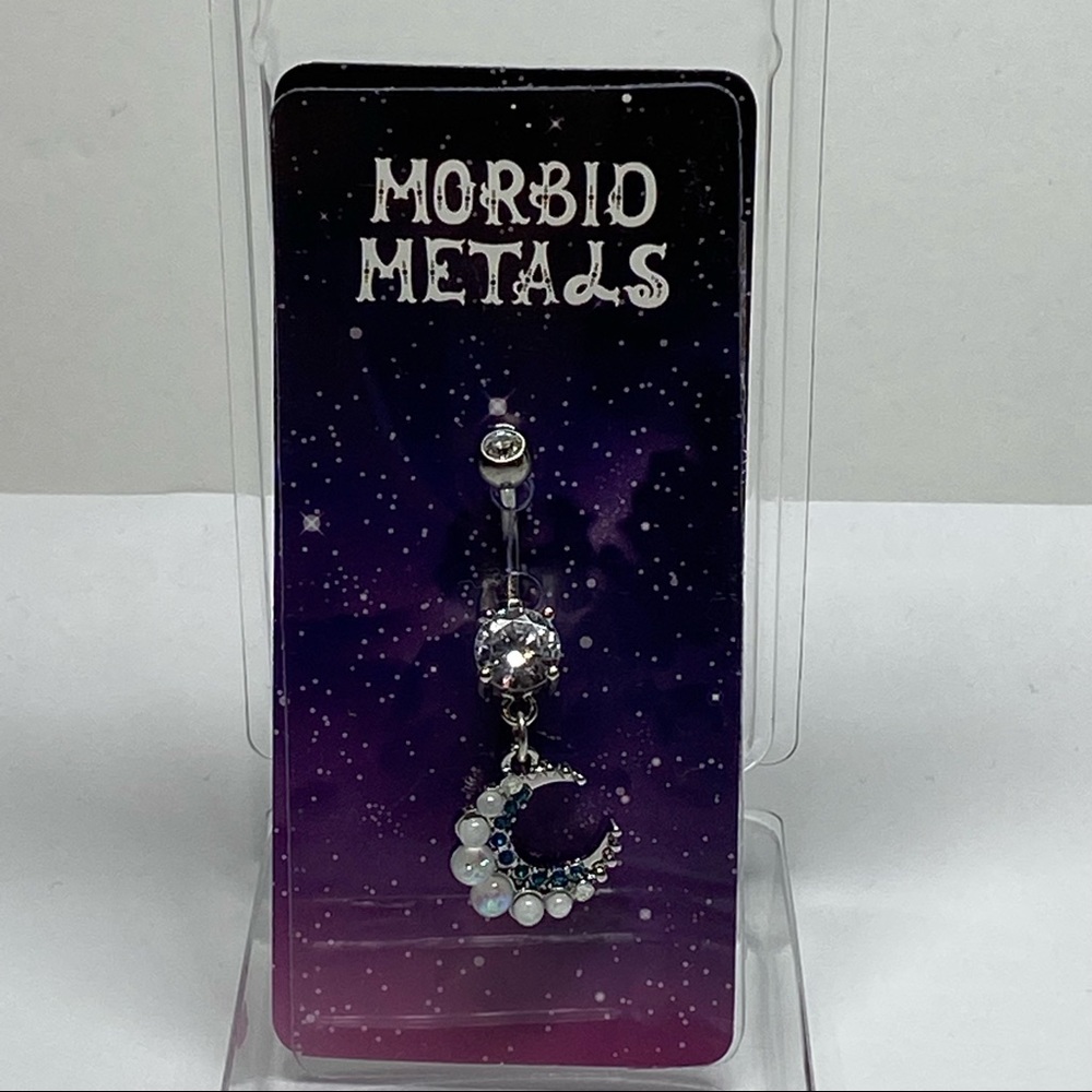 Morbid Metals Naval Turquoise Stoned Dangle Moon 14g Body Jewelry